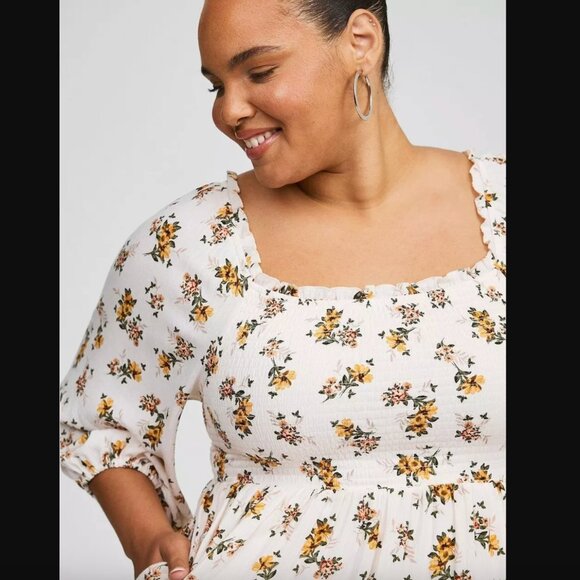 Torrid Floral Smocked Puff Sleeve Square Neck Fit & Flare Midi Dress Size 1X - Picture 14 of 16